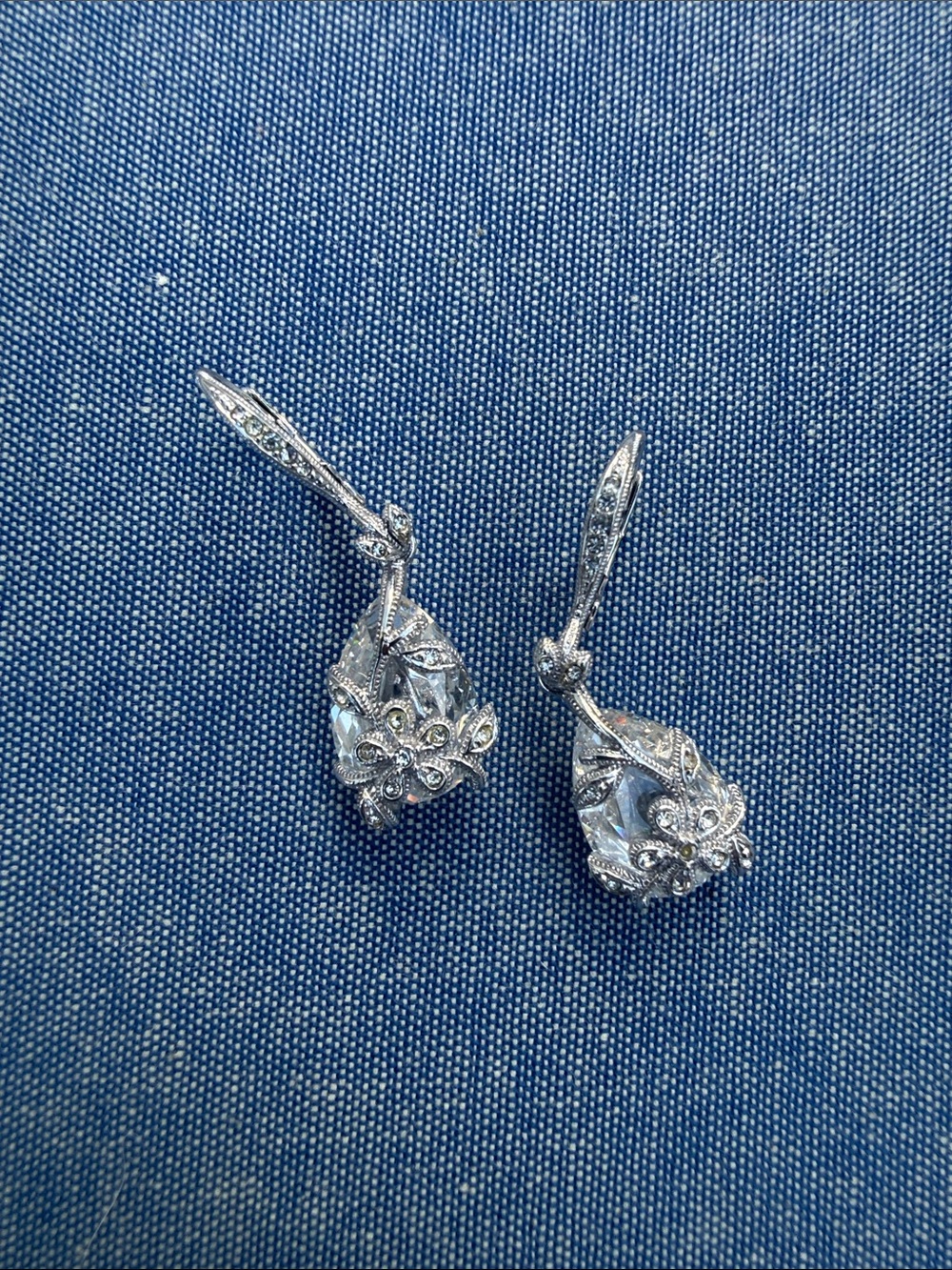Diamonique Sterling Silver Teardrop Floral Dangle Earrings